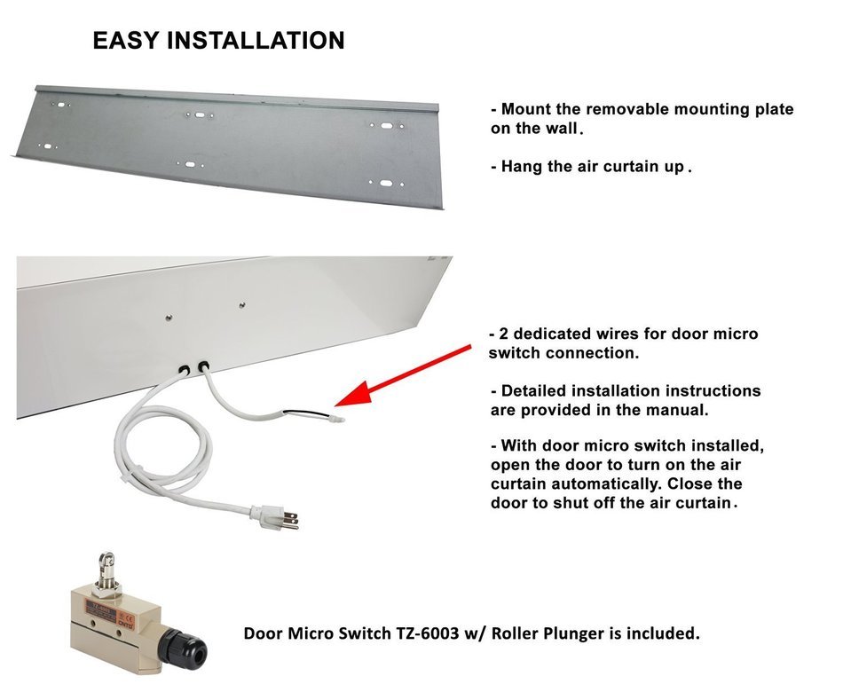 Awoco 1200 CFM Commercial Indoor Air Curtain with Heavy Duty Door Switch, 36-Inch N6