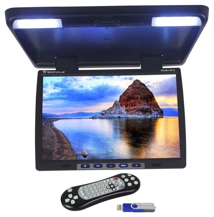 Rockville RVM18FD-BK 18" TFT Black Flip Down Car Monitor w/ USB/SD/Video Games N27