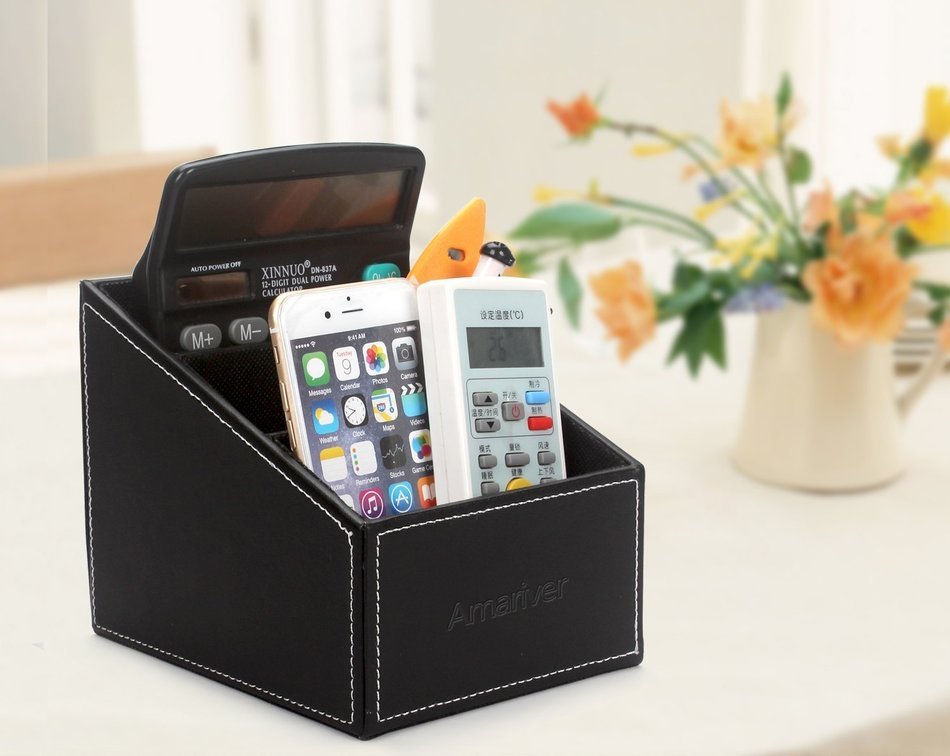Amariver Black Pu Leather Remote Control/controller Tv Guide/mail/cd Organizer/caddy/holder