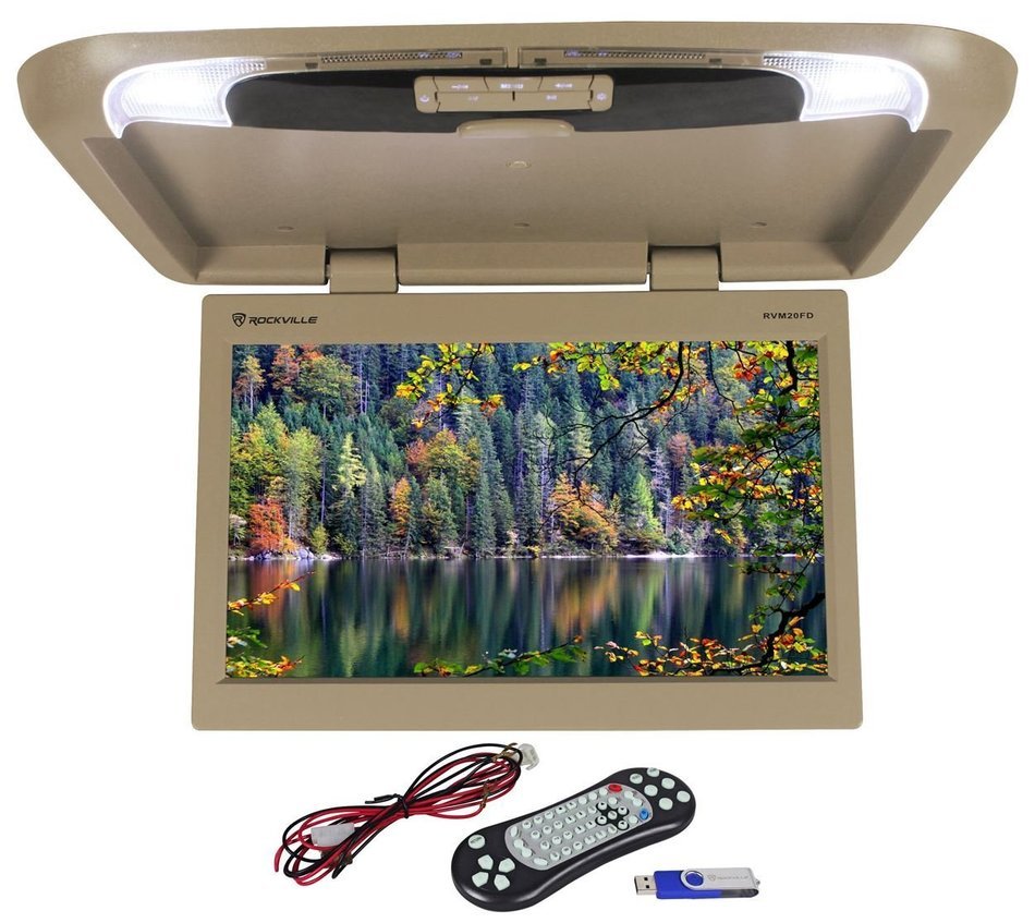 Rockville RVM18FD-BK 18" TFT Black Flip Down Car Monitor w/ USB/SD/Video Games N32