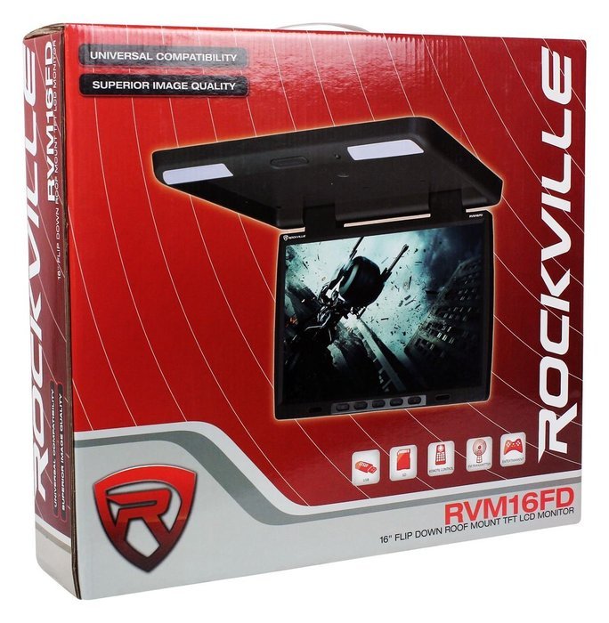 Rockville RVM18FD-BK 18" TFT Black Flip Down Car Monitor w/ USB/SD/Video Games N36