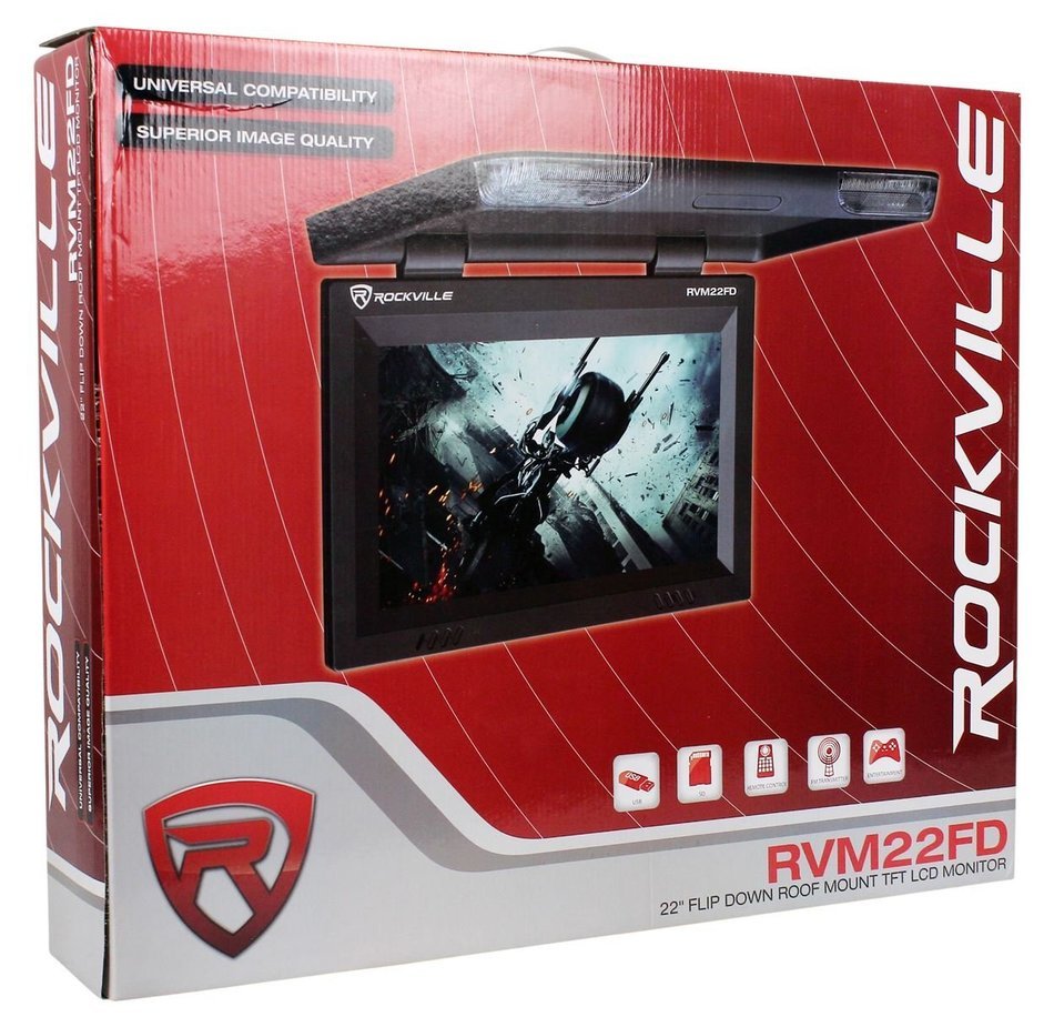Rockville RVM18FD-BK 18" TFT Black Flip Down Car Monitor w/ USB/SD/Video Games N38