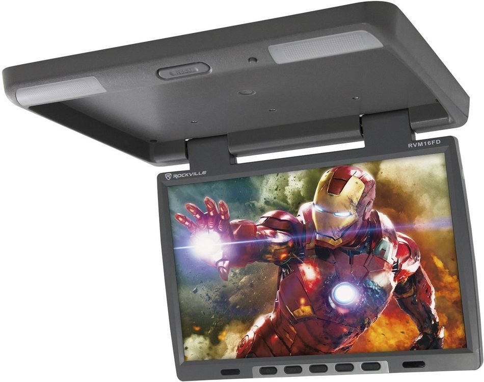 Rockville RVM18FD-BK 18" TFT Black Flip Down Car Monitor w/ USB/SD/Video Games N39