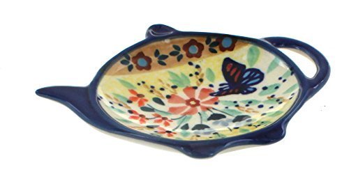 Polish Pottery Blue Butterfly Teabag Holder