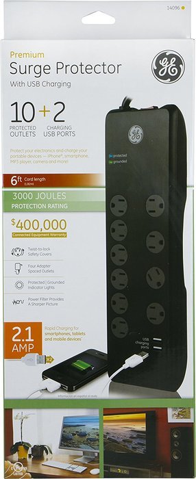 GE 14096 Surge Protector, 10 Outlet 2 USB N2