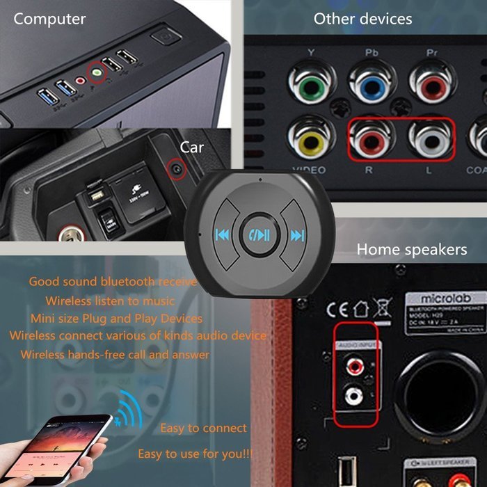 Mini Bluetooth 4.0 Hands-Free Car Kit With the battery Receiver 3.5 mm Stereo Output Wireless Adapter for Home... N6