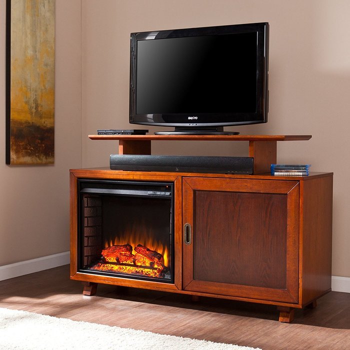 Southern Enterprises Ontario Media Console Fireplace - Walnut/Espresso N4