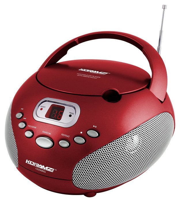 Koramzi Portable CD Boombox Sound System with Top-Loading CD Player, AM/FM Radio, and Aux Line-In- CD35(RED) N2