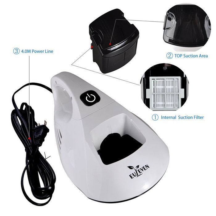 Handheld vacuum cleaner,Euleven 3005C UV Bed Vacuum Cleaner with Vibrating Single pad,White N7