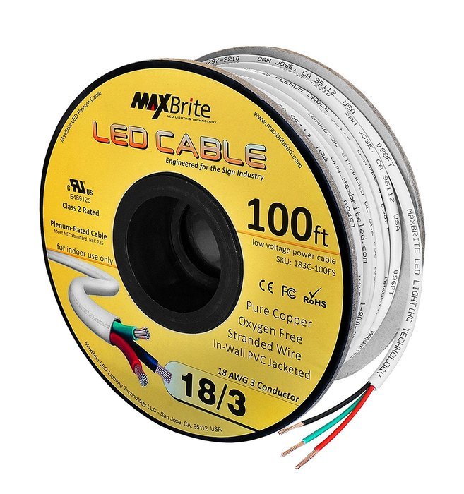 18AWG Low Voltage LED Cable 3 Conductor Jacketed In-Wall Speaker Wire UL/cUL Class 2 (200 ft reel) N3