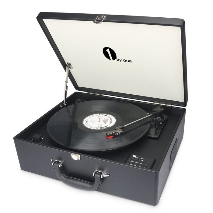 1byone Suit-case Style Turntable with Speaker, Bluetooth support and Vinyl-To-MP3 Recording, Belt Driven Record... N14