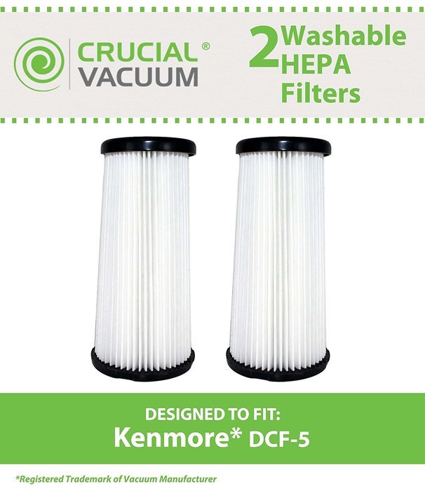 2 Kenmore DCF-5 Washable Allergen Filtration HEPA Filters; Fits All Kenmore Quick Clean Models including K37000...