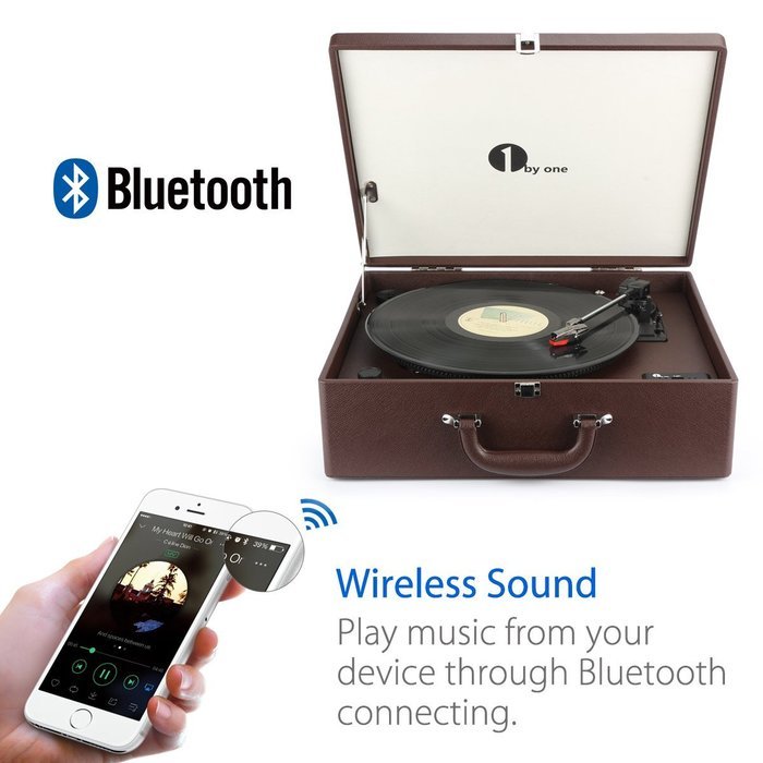 1byone Suit-case Style Turntable with Speaker, Bluetooth support and Vinyl-To-MP3 Recording, Belt Driven Record... N18