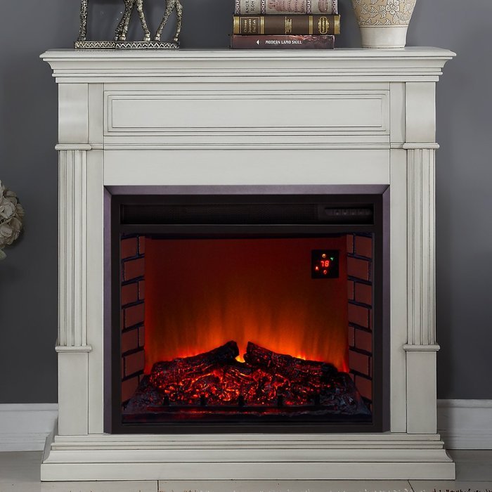 Duluth Forge Full Size Electric Fireplace - Remote Control, Antique White Finish N3