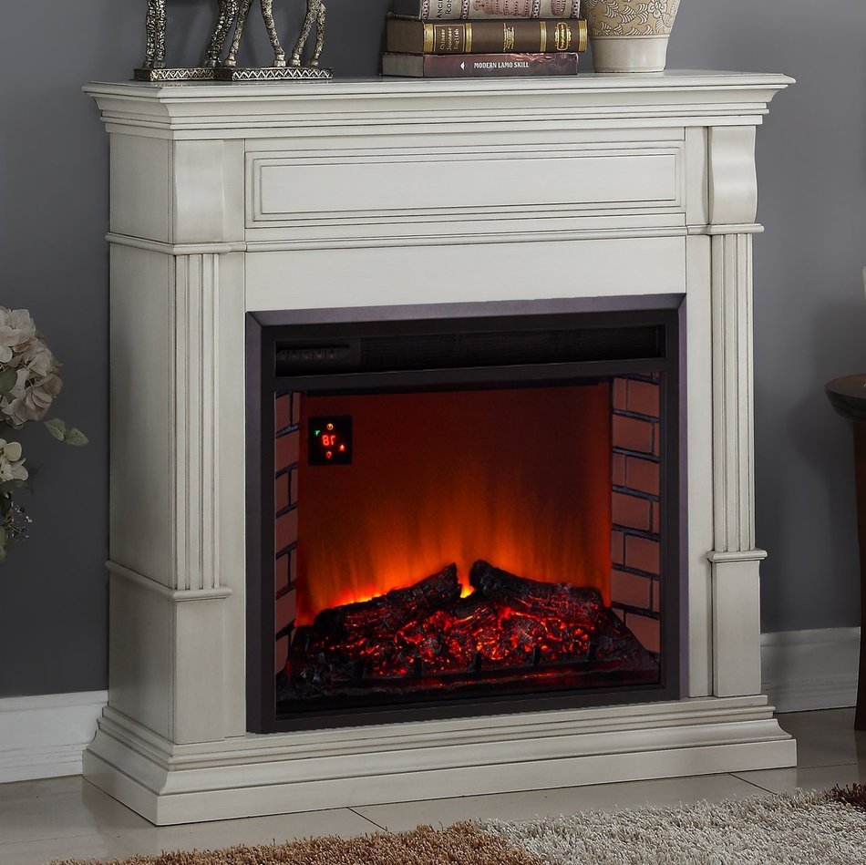 Duluth Forge Full Size Electric Fireplace - Remote Control, Antique White Finish N4