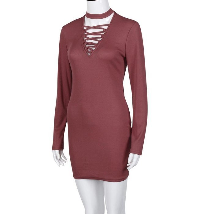 Women Dress,Haoricu Feminine Fashion Bandage Sexy Long Sleeve Dress Casual Straight Dress N16