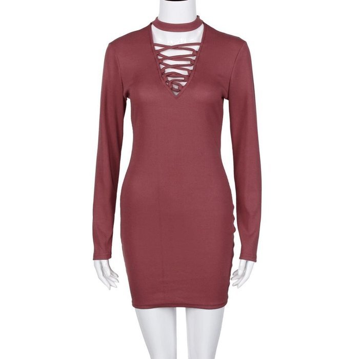 Women Dress,Haoricu Feminine Fashion Bandage Sexy Long Sleeve Dress Casual Straight Dress N17