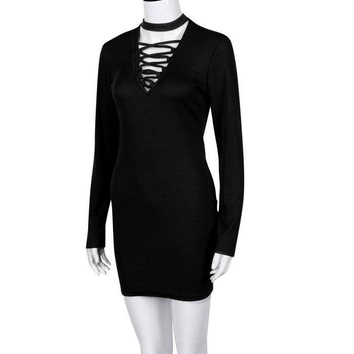 Women Dress,Haoricu Feminine Fashion Bandage Sexy Long Sleeve Dress Casual Straight Dress N18