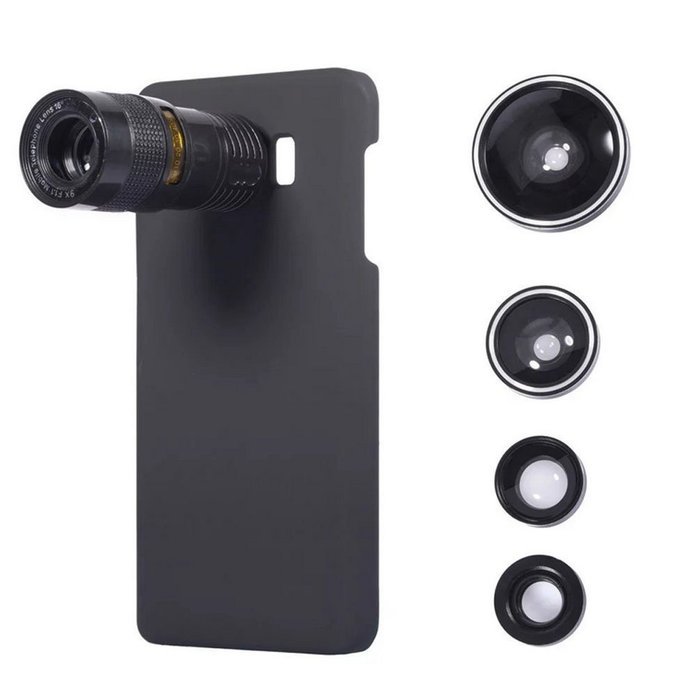 5 in 1 Mobile Phone Lens Kit, [9X Telephoto Telescope] [0.63x Wide Angle] [0.4X Super Wide Angle ] [180&deg; Fisheye... N24