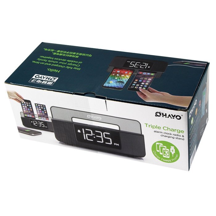 TIVDIO RT4504 FM Dual Alarm Clock Radio with USB Charging for