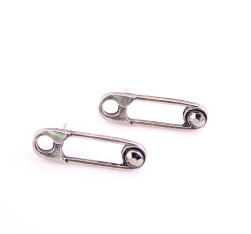 Hot New Fashion Design Women Retro Silver Plated Safety Pin Stud Earrings Gift