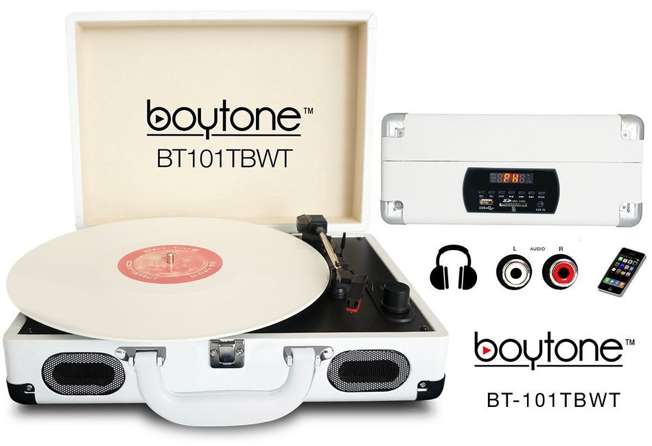 Boytone BT-101TBWT 5 in 1 Briefcase Record Player AC-DC Built in Rechargeable Battery, With 2 Stereo Speakers... N20