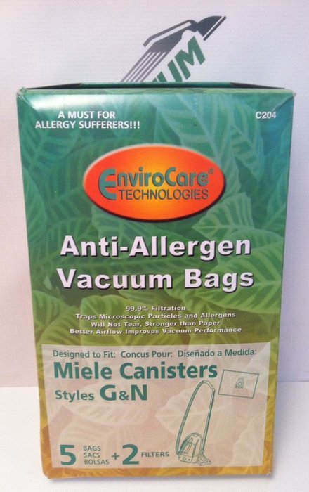 Replacement Miele GN Bags for S5 Galaxy Series and S600 series canister vacuums - 5 Bags + 2 Filters - by Envirocare...