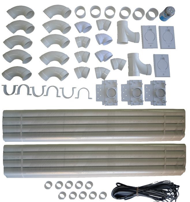 Central Vacuum Installation Kit For All Homes Rough-in Built-In CVac 3 Inlet Kit With Pipe by Zvac with 48 Foot... N15