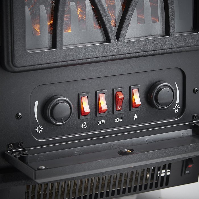 VonHaus 1500W Portable Electric Stove Heater Fireplace / Space Heater with Log Burning Flame Effect N2