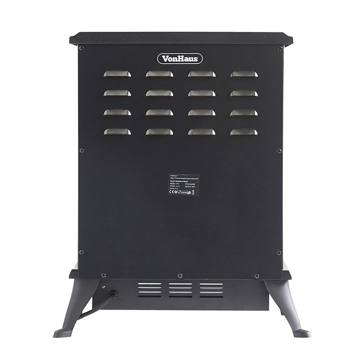 VonHaus 1500W Portable Electric Stove Heater Fireplace / Space Heater with Log Burning Flame Effect N3
