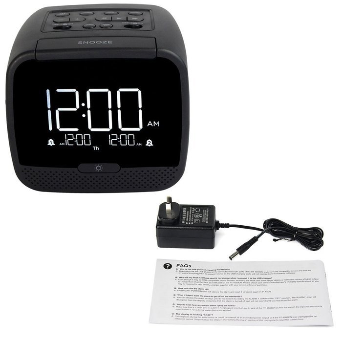 Tivdio RT-4503 Dual Alarm Clock Radio With Wireless Speaker FM 2 Port Smart Phone Charger Snooze Sleep Timer Battery... N2