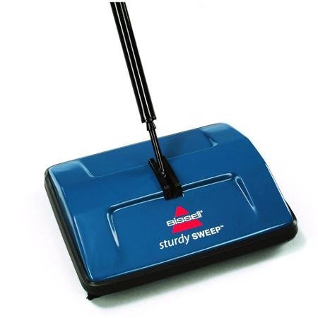 Bissell Sturdy Sweep Cordless Sweeper Also has a Handle that lies Flat so that it is Easy to move Beneath Furniture