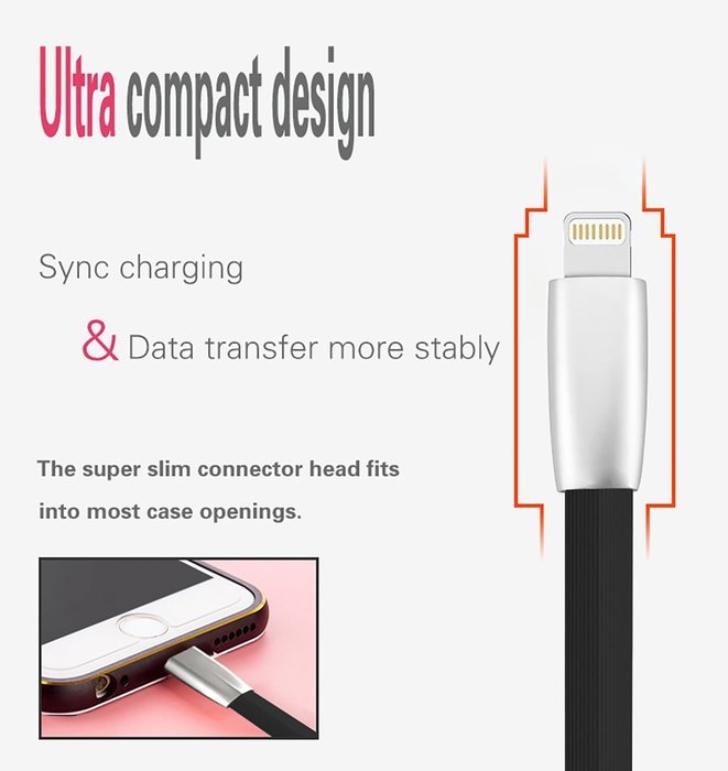 iPhone Charger (Kable Leader) 2 Pack 6ft Flat Noodle Zinc Alloy iPhone Charging Cable for iPhone SE 7 7 Plus 6... N7