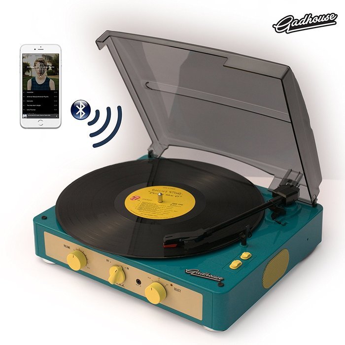 Gadhouse Brad Vintage Record Player 3-speed Turntable Built in Bluetooth, Stereo Speakers, Headphone Jack, Aux... N9