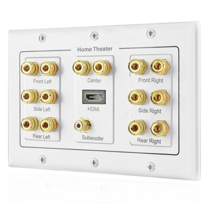 TNP Home Theater Wall Plate - 3-Gang 7.2 Surround Sound Distribution w/ Premium Gold Plated Copper Banana Binding... N16