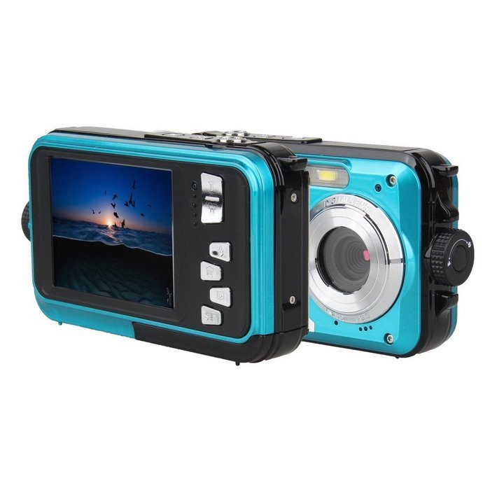 Boblov HD 1080P 24MP Double Screen 16x Zoom Underwater Digital Video Camcorder Camera Blue N2