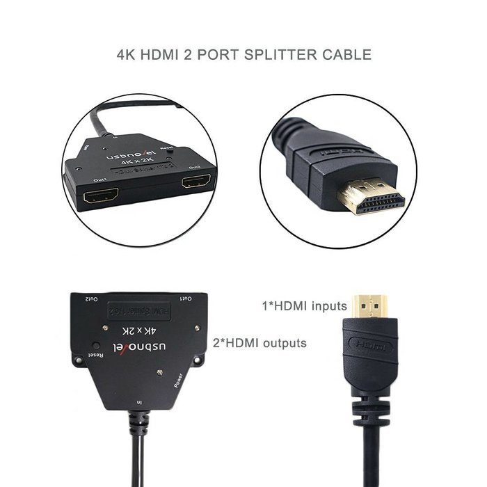USBNOVEL Hdmi Splitter Cable 1 in 2 out Ultra HD 4Kx2K HDMI Male to 2 Port HDMI Out Female 3D Compatibility HDCP... N7
