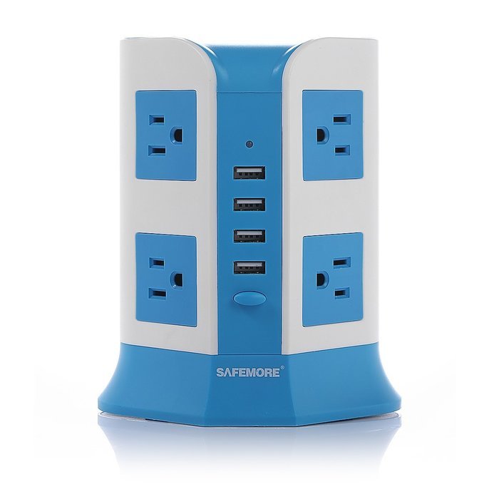 SAFEMORE Smart 8-Outlet with 4-USB Output Power Strip (Blue and White) N6