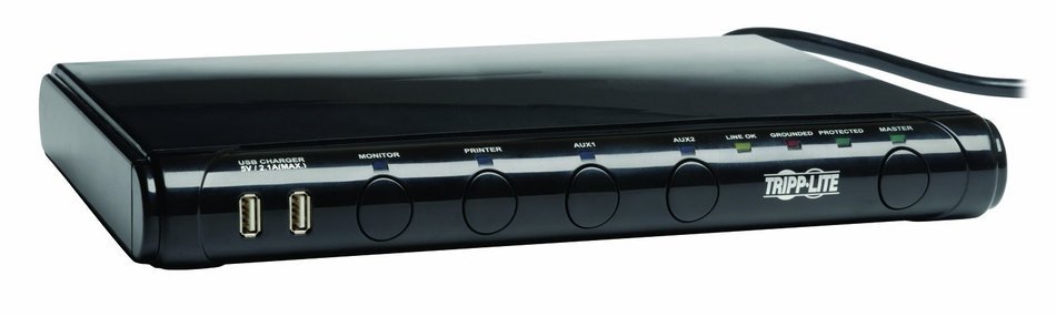 Tripp Lite Isobar 6 Outlet Under-Monitor Surge Protector, Dual USB Charging Ports, 8 ft. Cord, & $100K INSURANCE... N5