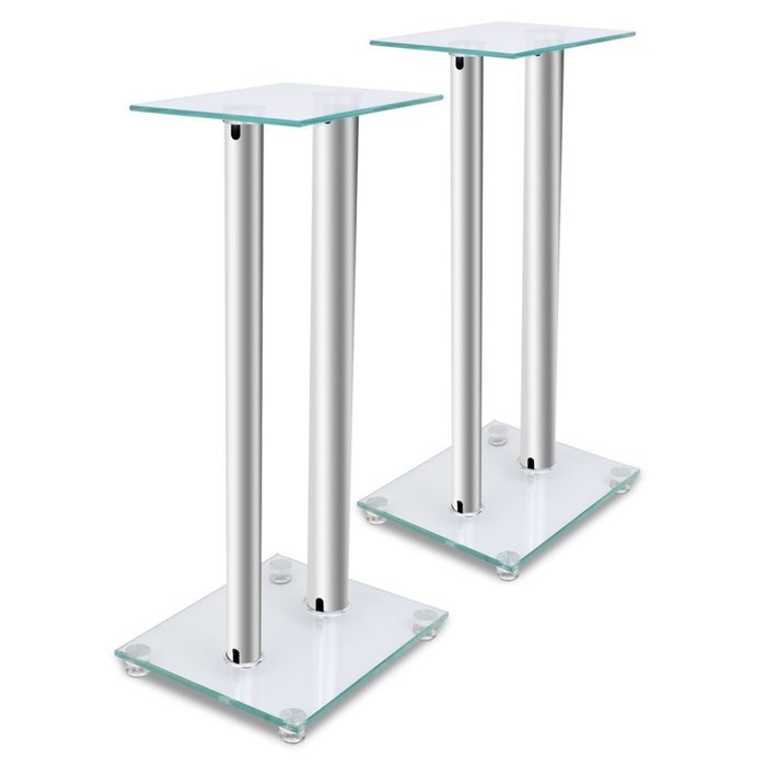 vidaXL 2 pcs Glass Speaker Stand (Each with Silver Pillars) N4