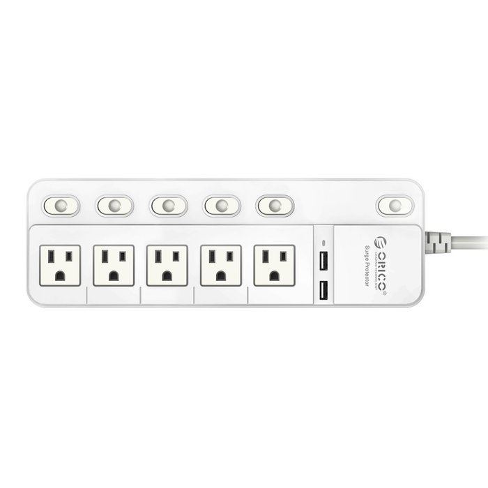 Orico 5 Outlet Home/Office Surge Protector with 20W 2 USB Charging Station ,Individual On/Off Switches