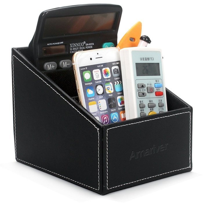 Amariver Black Pu Leather Remote Control/controller Tv Guide/mail/cd Organizer/caddy/holder N4