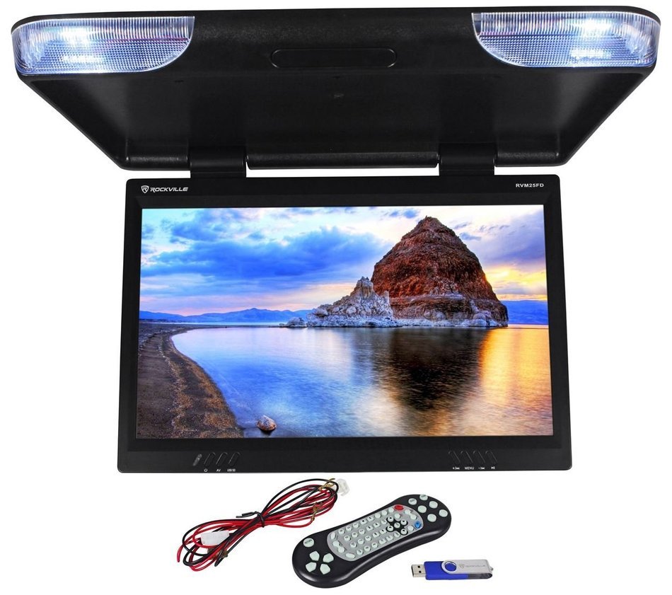 Rockville RVM18FD-BK 18" TFT Black Flip Down Car Monitor w/ USB/SD/Video Games N56