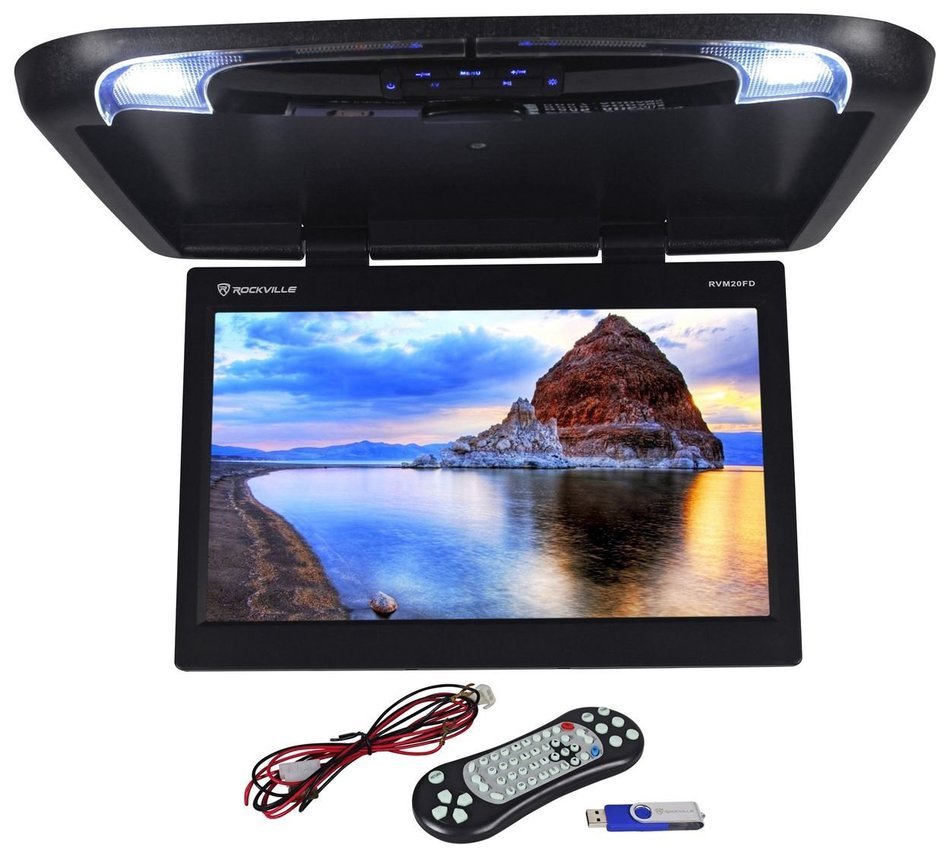 Rockville RVM18FD-BK 18" TFT Black Flip Down Car Monitor w/ USB/SD/Video Games N58