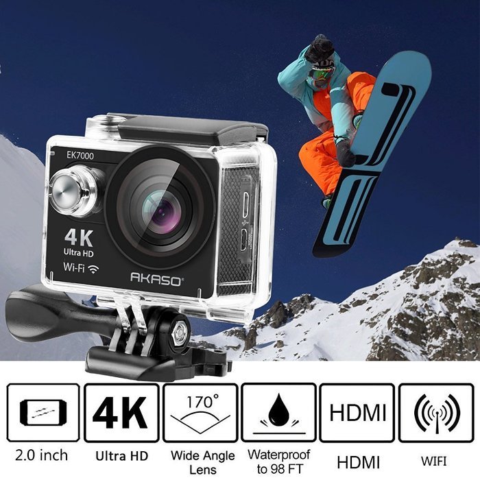 AKASO EK7000 4K WIFI Sports Action Camera Ultra HD Waterproof DV Camcorder 12MP 170 Degree Wide Angle 2 inch LCD... N17