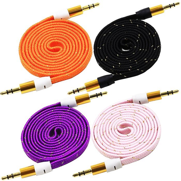 Pack of 4, 3.2 Ft 3.5mm Audio Cable Male to Male, Honsky Universal Durable Braided Colorful Noodle Flat Gold Plated... N6