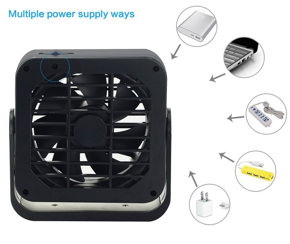 Welltop 3.9-inch Mini USB Fan 360 Degree Rotation Magnet Hanging Fan USB Powered Desktop Fan Table Fans (Black) N5