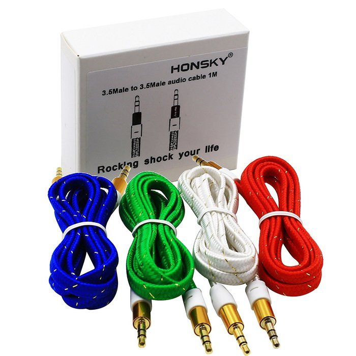 Pack of 4, 3.2 Ft 3.5mm Audio Cable Male to Male, Honsky Universal Durable Braided Colorful Noodle Flat Gold Plated... N11