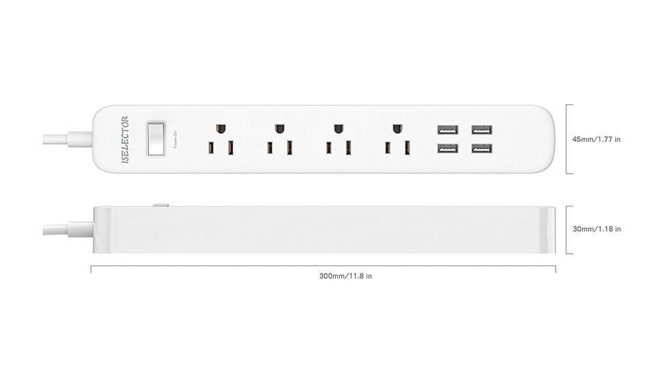 2-Pack ISELECTOR 4-Outlet Surge Protector Power Strip with 4 USB Charging Ports N8