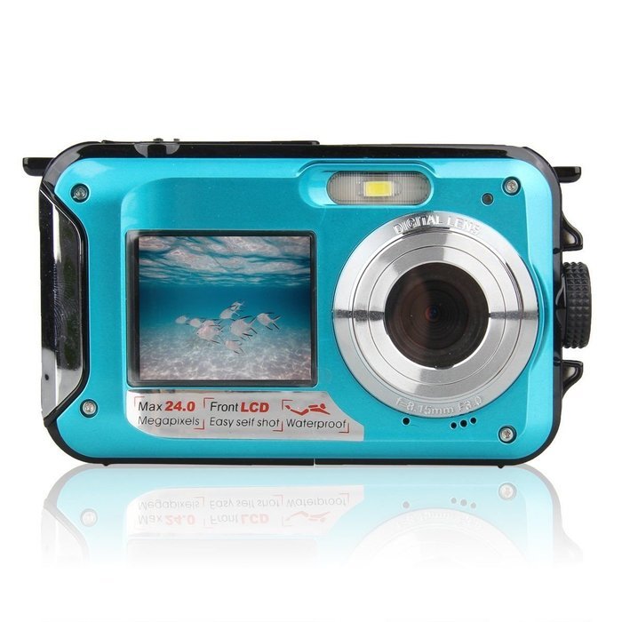 Boblov HD 1080P 24MP Double Screen 16x Zoom Underwater Digital Video Camcorder Camera Blue N7